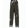 EVERYWHERE fringed green tartan pants