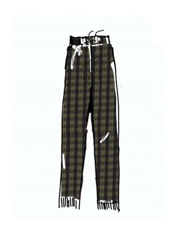 EVERYWHERE fringed green tartan pants