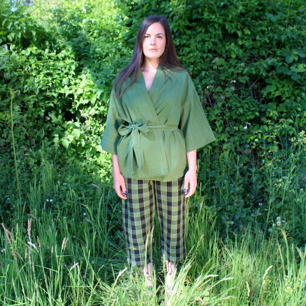 EVERYWHERE fringed GREEN tartan pants