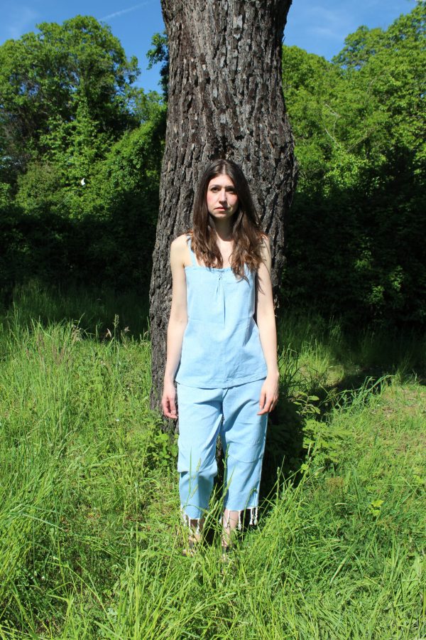 EVERYWHERE fringed skyblue pants