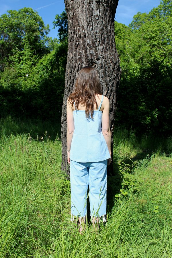 EVERYWHERE fringed skyblue pants
